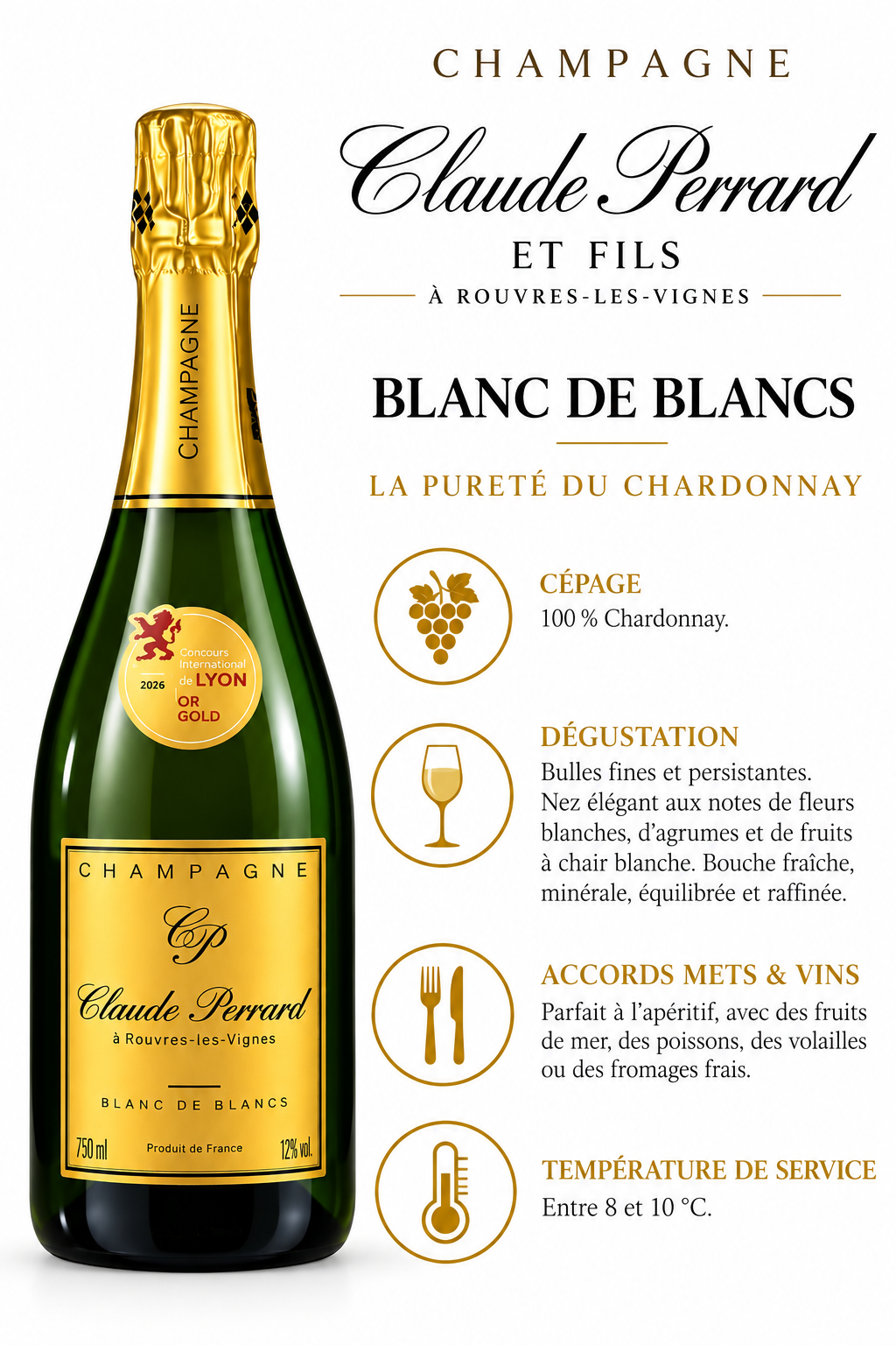 Champagne Blanc de Blancs - Claude Perrard et Fils 75cl - prix produit
