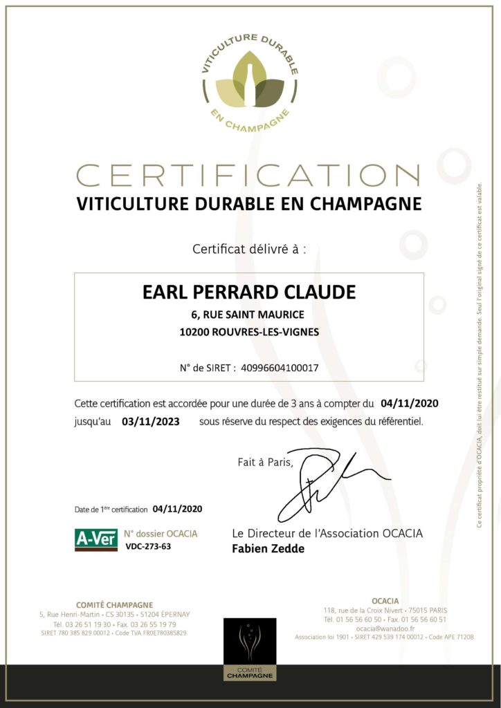 the certifications of our champagnes